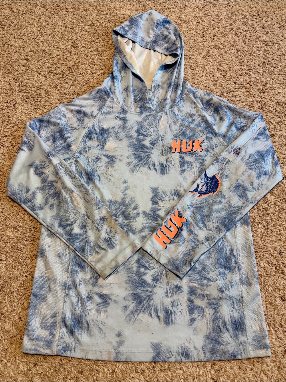 Huk Youth Large Light Blue Tie-Dye Hooded Shirt